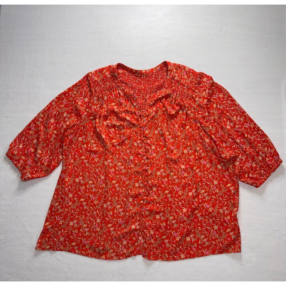 Orange Curvy Woman Floral Blouse